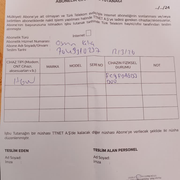 TTNET Hatalı Faturayı İptal Etmeli Cihaz İade Belgemi Görmezden Geliyor