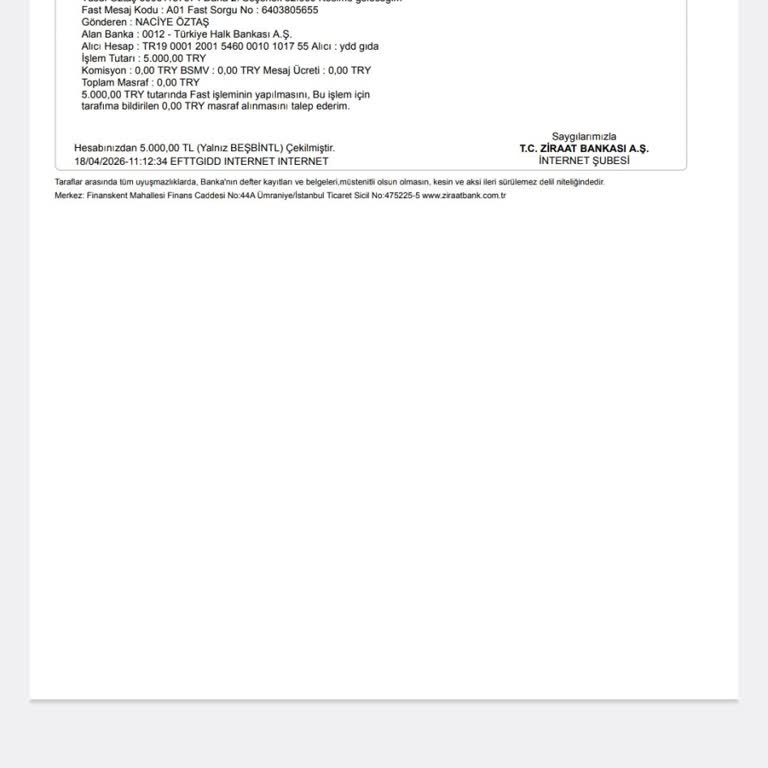 Ziraat Bankası İşleminde Yanlış Alıcı Adı Nedeniyle 5.000 TL Havuzda Bekliyor