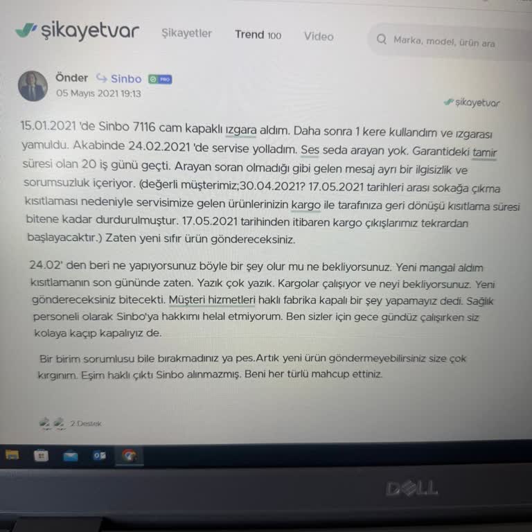 Sinbo’dan Ürün Geri Dönüşü Ve İade Talebinde Uzun Süreli İletişimsizlik