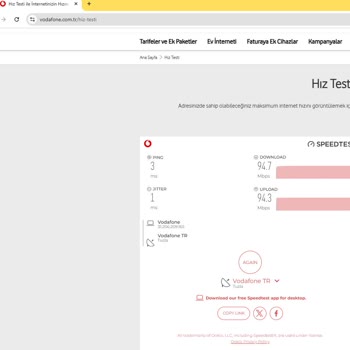 Vodafone Fiber 1000 Hız Düşüşü: Kurulum Günündeki 800 Mbps'den 96 Mbps'e