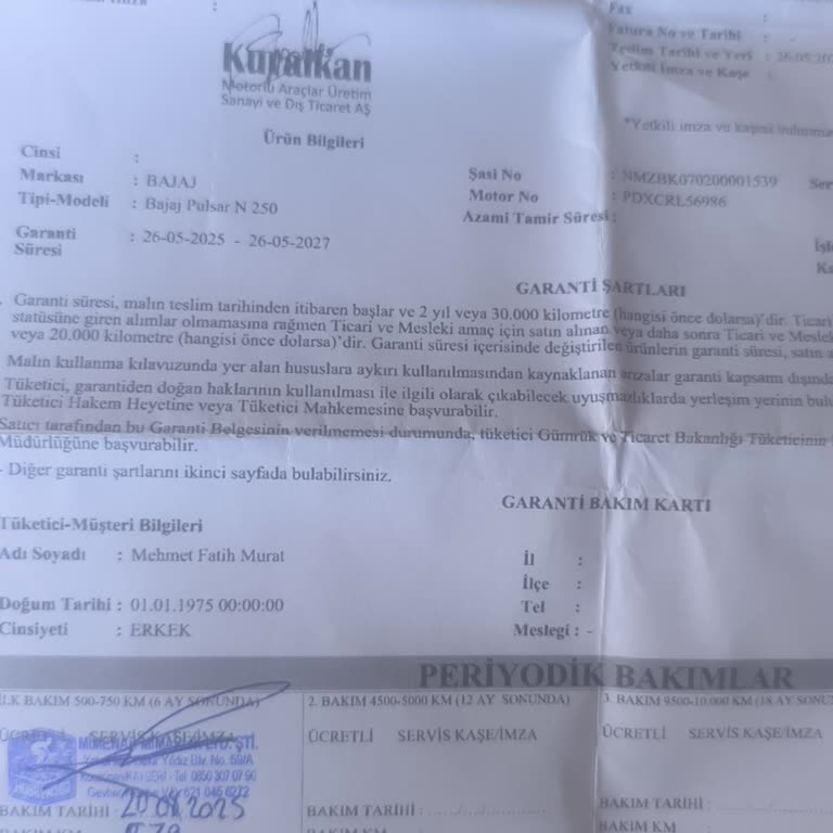 Garanti Belgesindeki İkinci Bakım 12 Ay Olarak Belirlenmiş, Bayi 6 Ay Sonra Talep Ediyor