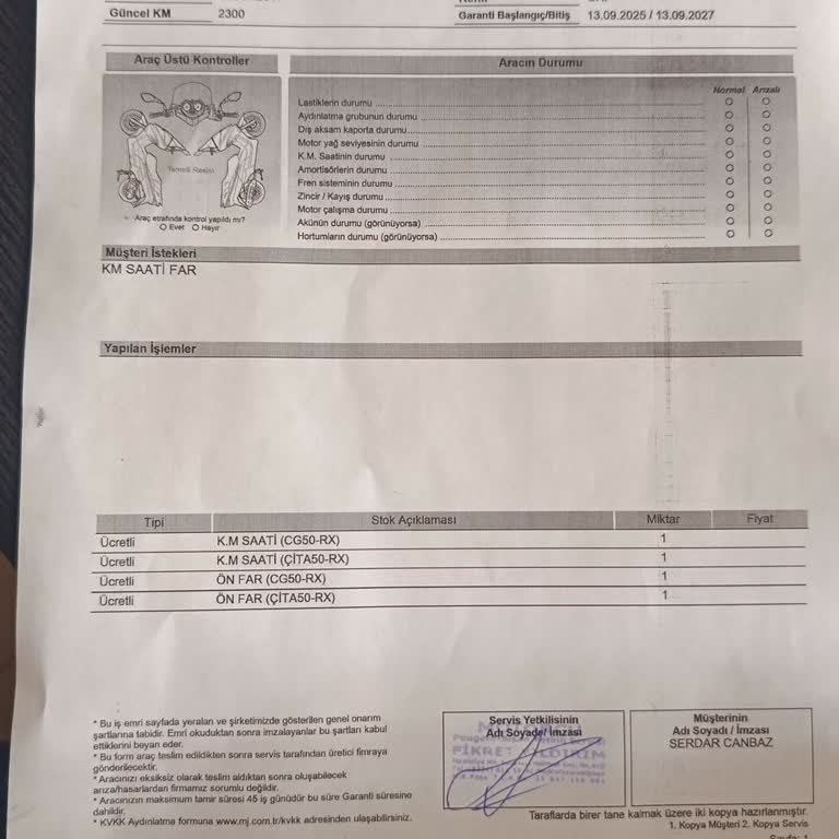 K*** Ç*** Motorunda Orijinal Parça Garantisiz Çıktı, Yetkili Servis Çözüm Sunmadı