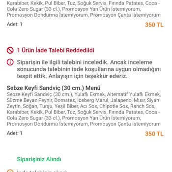 Subway ve Trendyol GO’da Eksik Ve Yanlış Ürün Gönderimi Ve İade Reddi