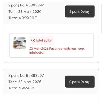 Karaca Züccaciye 95392207 Numaralı Siparişin 4.999 TL İadesi Gecikiyor