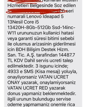 Garanti Kapsamındaki Dizüstü Bilgisayarım İçin Haksız 14.487,70 TL Ücret Ve Zaman Aşımı