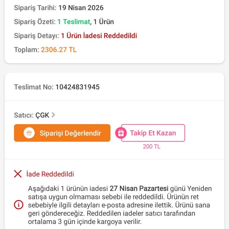 Çiğdem Gürel Kuyumculuk Alınan Ürün Görseldekiyle Uyuşmadı, İade Reddedildi