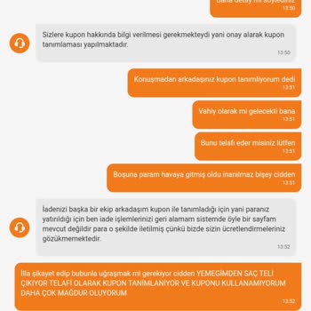 Saç Teli İçeren Yemekte Hijyen Sorunu Ve Kullanılamayan Kupon