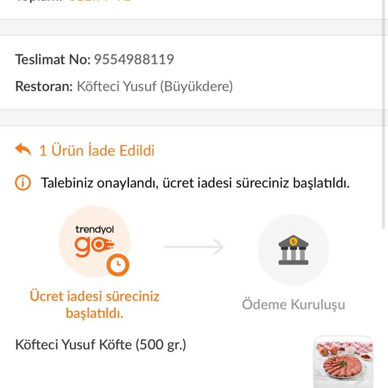 Teslim Edilmeyen 400 TL'lik Köfte İçin Tam İade Talebi