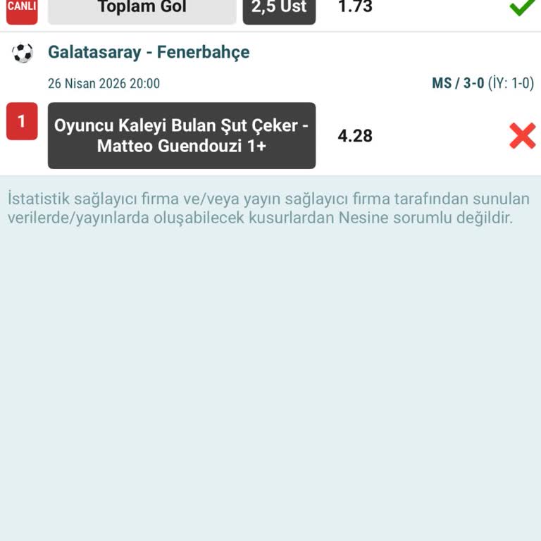 Galatasaray Ve Fenerbahçe Maçındaki Açık Isabetli Süt Bahisi Yanlış Değerlendirildi