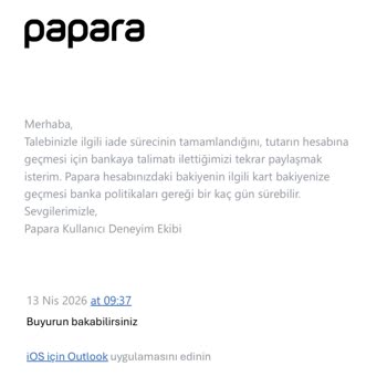 Papara'dan 30.500 TL İade Edilmedi