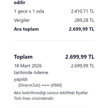 Hotels.com Rezervasyonunda TL Fiyat Gösterimi Ve USD Çekim Nedeniyle Ek Masraflar