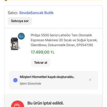 Ödeme Yapılan Espresso Makinesi Siparişi Tek Taraflı İptal Edildi, Çözüm Talep Ediyorum