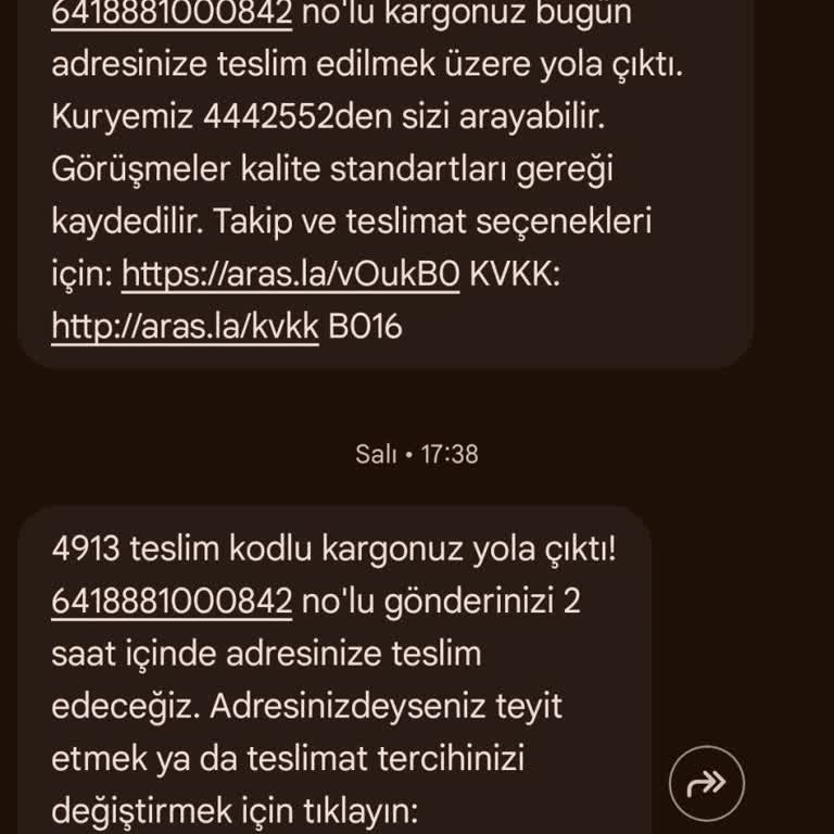 Aras Kargo'nun 2 Saat İçinde Teslim Sözünü İhlal Etti Ve Şubeye Geri Döndürdü