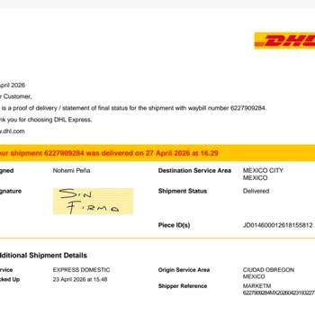 Paquete marcado como entregado por DHL no recibido, solicito entrega