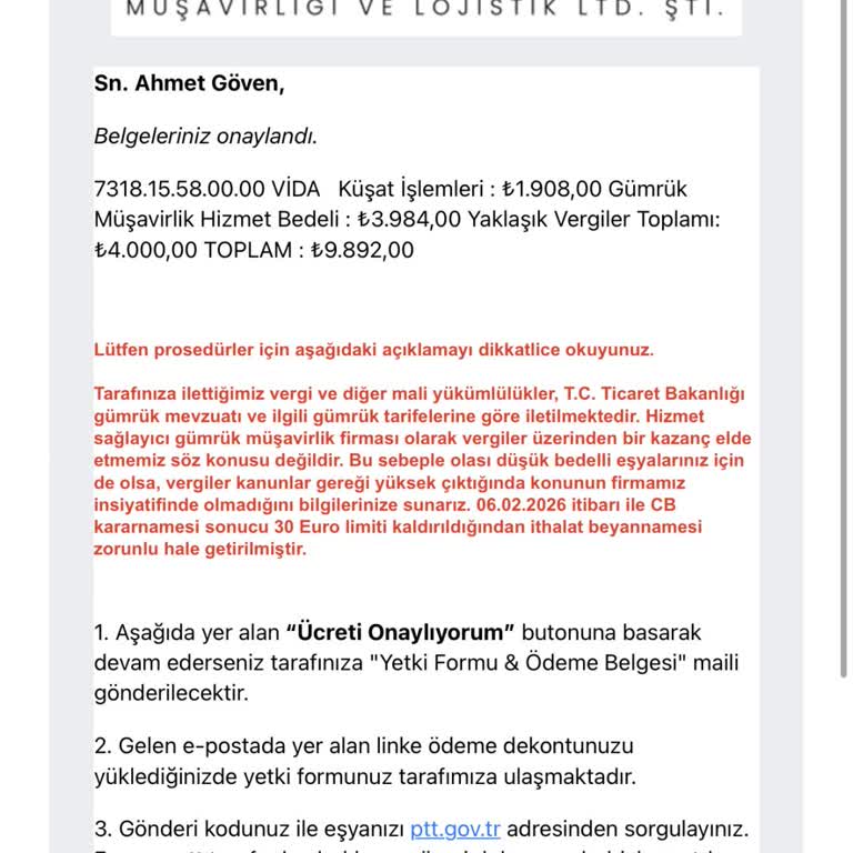 Fahiş Gümrük Ücreti İadesi Ve Ürün Teslimi Talebi