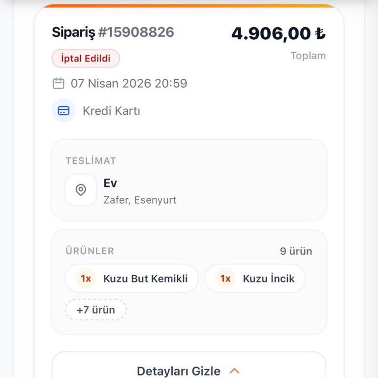 Sipariş Gönderilmedi Ve 4.906 TL İade Edilmedi