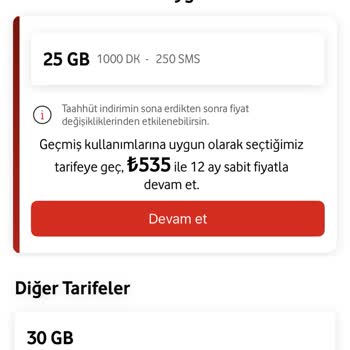 Vodafone Tarife Yenilemede Düşük GB Seçeneklerinin Kısıtlı Ve Pahalı Gösterilmesi