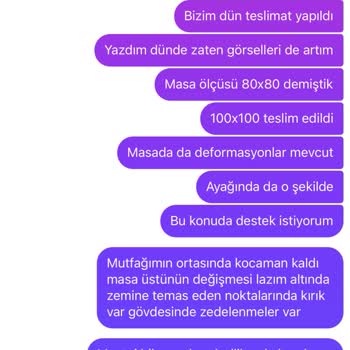 Geciken Ve Yanlış Ölçüdeki Defolu Masa İçin Acil Değişim Talebi