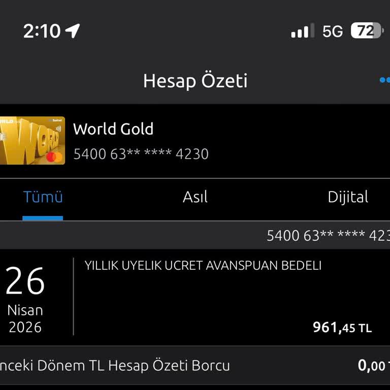 Yapı Kredi Bankası Avans Puan Şartıyla Üyelik Ücretinin Tekrar Borçlandırılmasına İtiraz