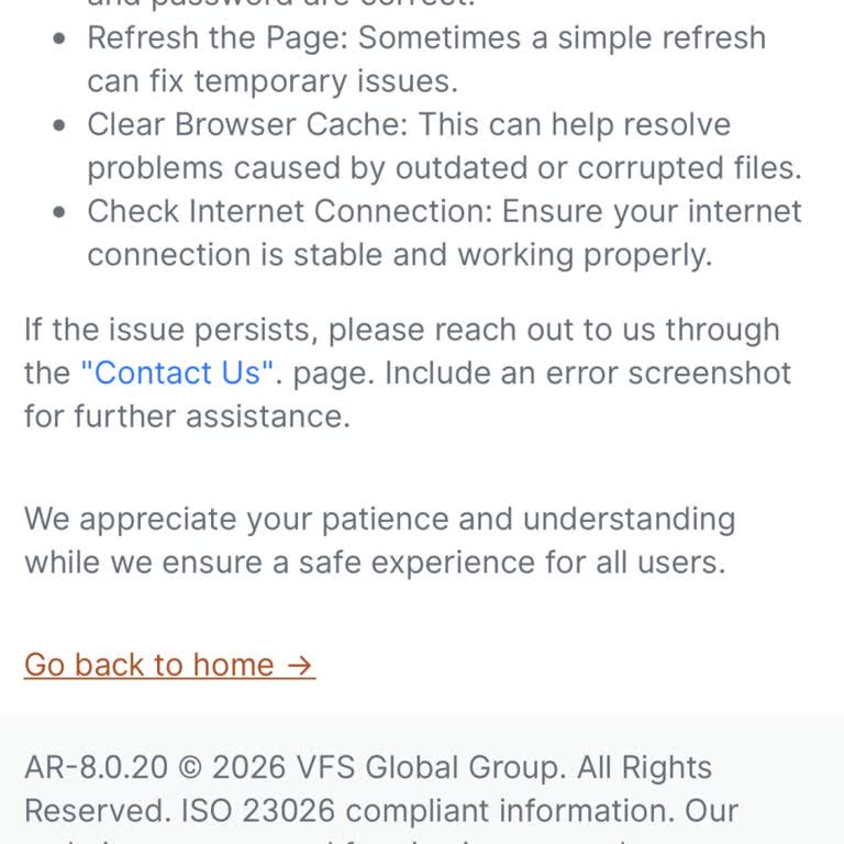 VFS Global’da Giriş Sorunu Ve Randevu Alımında Sürekli Hata