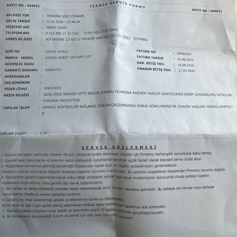 Xiaomi XS10T Robot Süpürge Performans Düşüklüğü Ve Servis İhmali