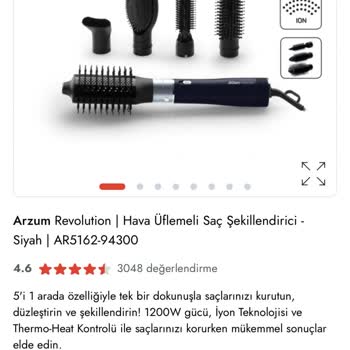 Arzum Saç Şekillendirici Seti Yedek Parçası Bulunamadı Ve Değişim Teklifi Kabul Edilemedi