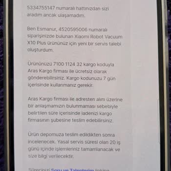 Üçüncü Xiaomi Vacuum X10 Plus Cihazda Paspas Su Sistemi Çalışmadı Ve İade Talebim Reddedildi