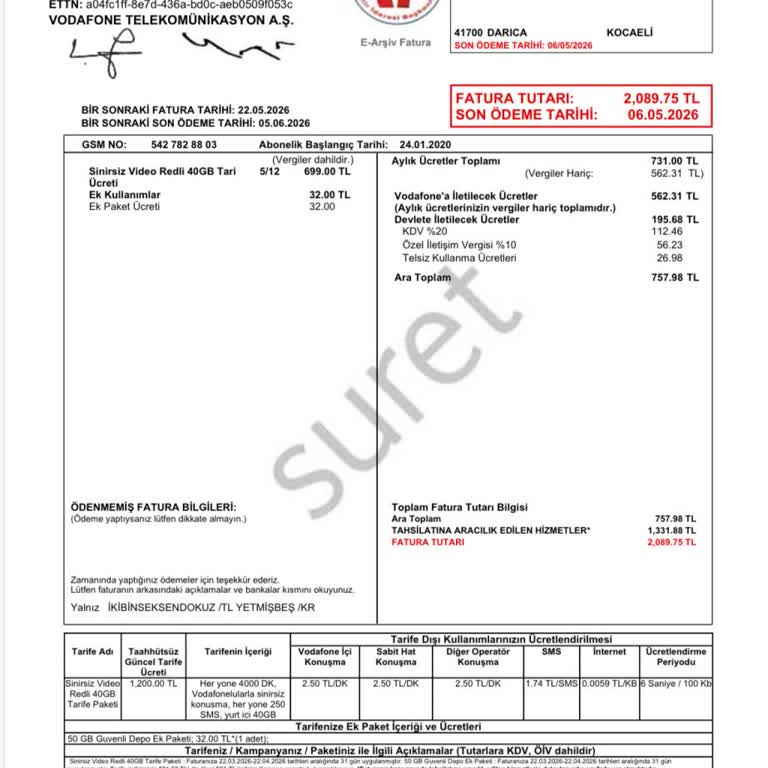 Vodafone Faturamda Yetkisiz Vepaş Ödemesi Ve 1.000 TL İade Talebi