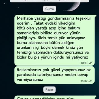 Kuzu Yünü Vaadiyle Satılan Yastığın İçinde Saman Ve Pislik Tam İade İstiyorum