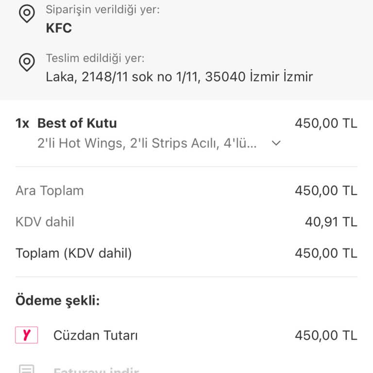 Yemeksepeti Üzerinden Verilen KFC Siparişinin Teslim Edilmemesi Ve İade Talebi