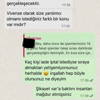 Vivense'de İptal Edilen Siparişin Geciken İadesi