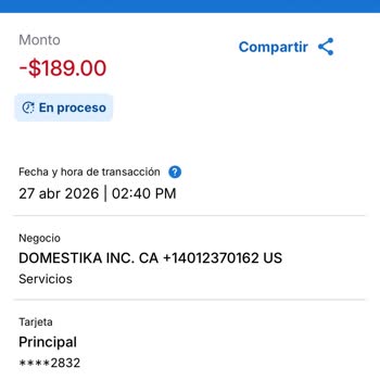 Domestika Plus, cargo no reconocido sin precio aviso, solicito reembolso