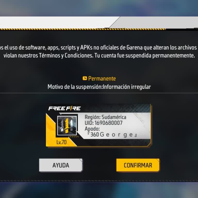 Garena Free Fire, mi cuenta fue suspendida por error, solicito revisión