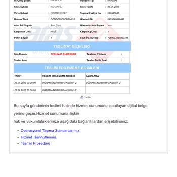 Aras Kargo Yalova Çınarcık Şubesinde Tekrarlanan Teslimat Sorunu Ve Acil Adrese Teslim Talebi