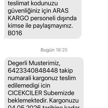 Aras Kargo Yalova Çınarcık Şubesinde Tekrarlanan Teslimat Sorunu Ve Acil Adrese Teslim Talebi