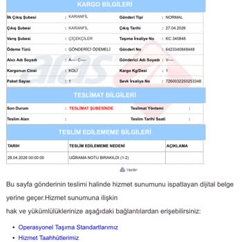 Aras Kargo Yalova Çınarcık Şubesinde Tekrarlanan Teslimat Sorunu Ve Acil Adrese Teslim Talebi