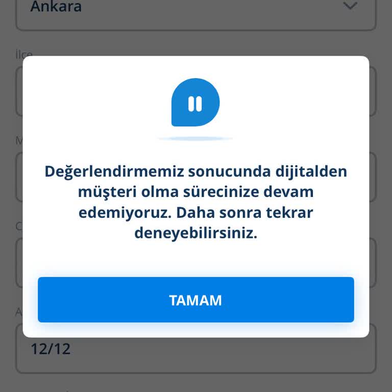 Denizbank Mobil Uygulamasında Dijitalden Müşteri Olma Başvurusu Sürekli Hata Veriyor