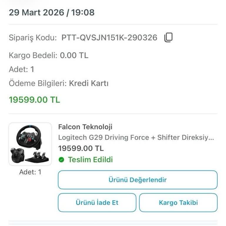 Epttavm'den Alınan Logitech G29 İçin Fatura Ve Garanti Belgesi Gönderilmedi