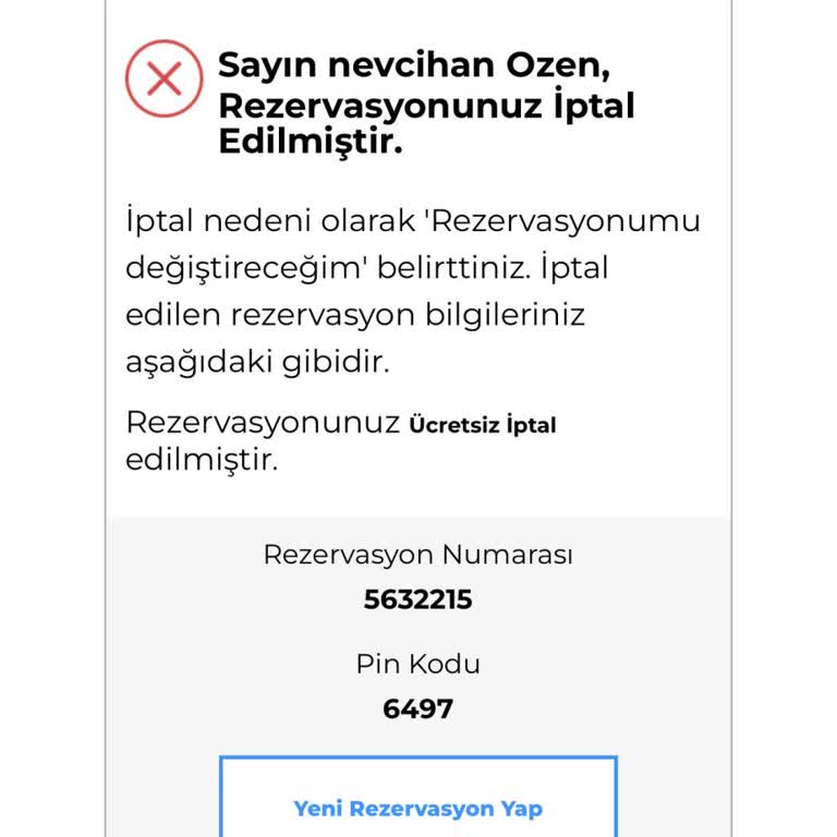 İptal Edilen Rezervasyonun Ücreti İade Edilmedi Ve Müşteri Hizmetleri Cevapsız
