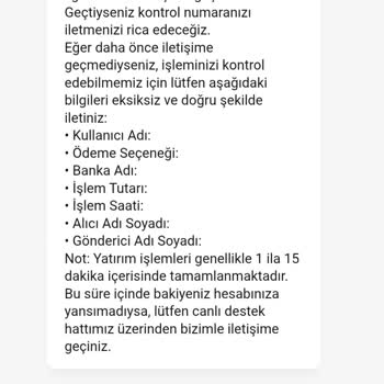 1000 TL Havale Yatırımı Hesaba Geçmedi