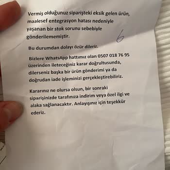 SC Sarvin'den Eksik Ürün Gönderimi Ve İade İşlemi Yapılamaması