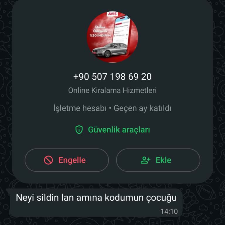 Araç Kiralama Talebi Öncesi Aldığım Hakaretli WhatsApp Mesajı