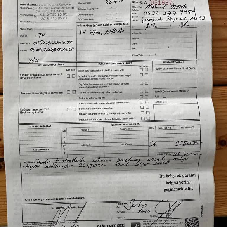 Az Kullanılmış Samsung TV’de Mavi Ekran Arızası Ve Aşırı Tamir Ücreti İadesi Talebi