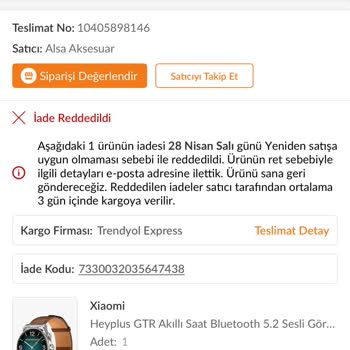 Ürün İadesi Reddi Kullanılmamış Saat İçin Cayma Hakkı