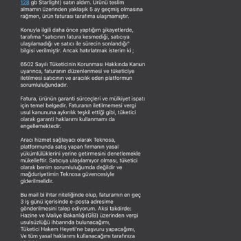 Teknosa’dan Fatura Kesilmemesi Nedeniyle Yaşadığım Ciddi Mağduriyet