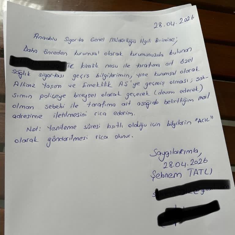 Anadolu Sigorta’da Tamamlayıcı Sağlık Sigortamın Geçiş Bilgileri Gelmedi