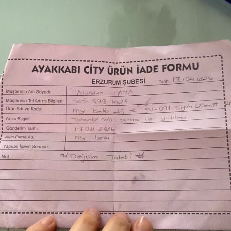 Kısa Sürede Deforme Olan Botun Üretim Hatası Kapsamında Değiştirilmesi Talebi