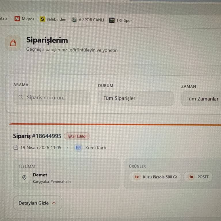 751 TL İade Gecikmesi Ve Kurye Yok Deyince Sipariş İptali