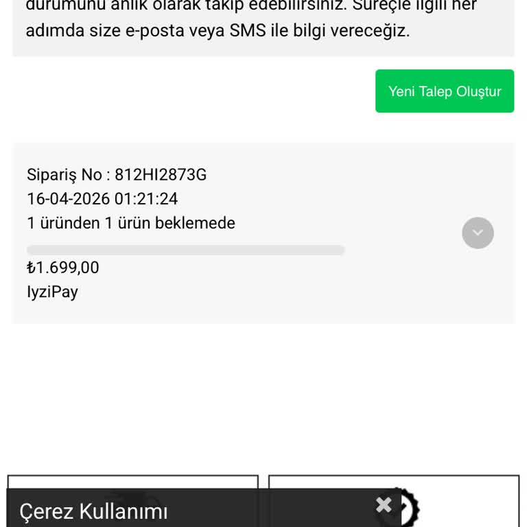 Finechange.co'dan Sipariş Teslim Edilmedi, İade Talebi Beklemede