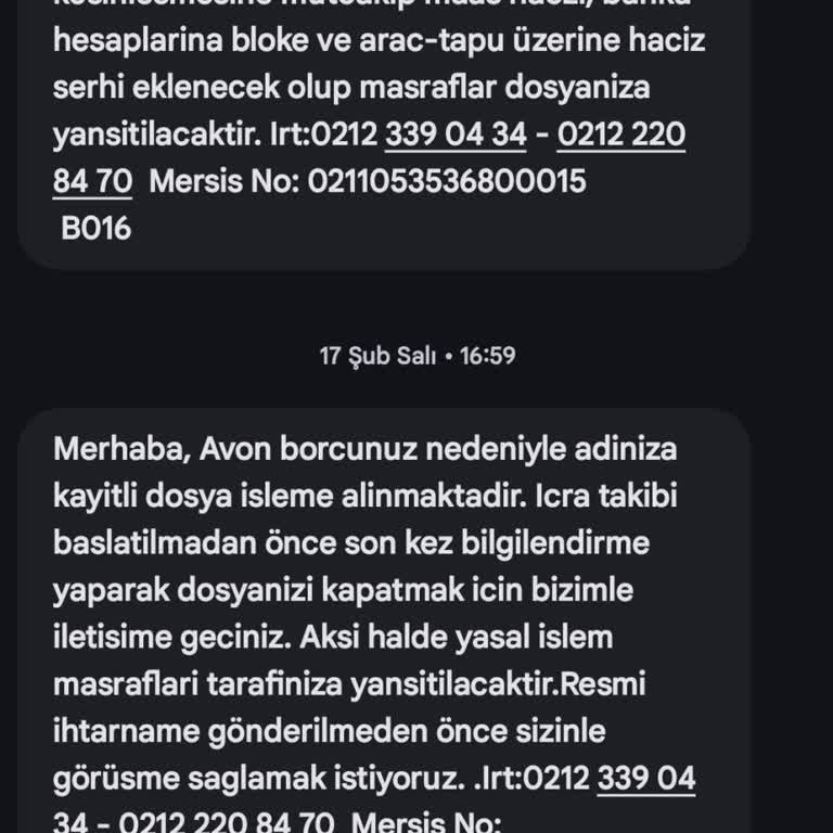 Collecturk Avon Borcu Olmadığına Dair Sürekli Tehditçi Arama Ve SMS Durdurulmalı